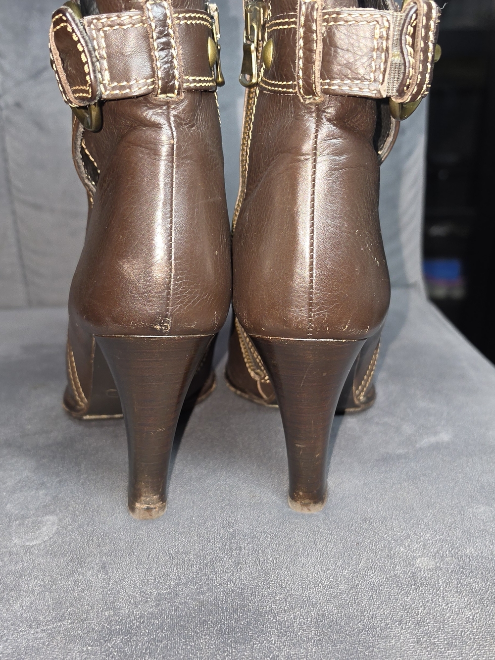 Coach Brown Leather Buckle Ankle Boots Heeled Booties Size 6.5 - Picture 4 of 9